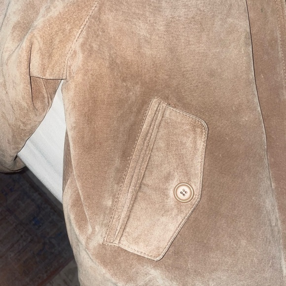 Y2K Vintage Tan Genuine Suede Leather Bomber Coat Jacket - Picture 2 of 4